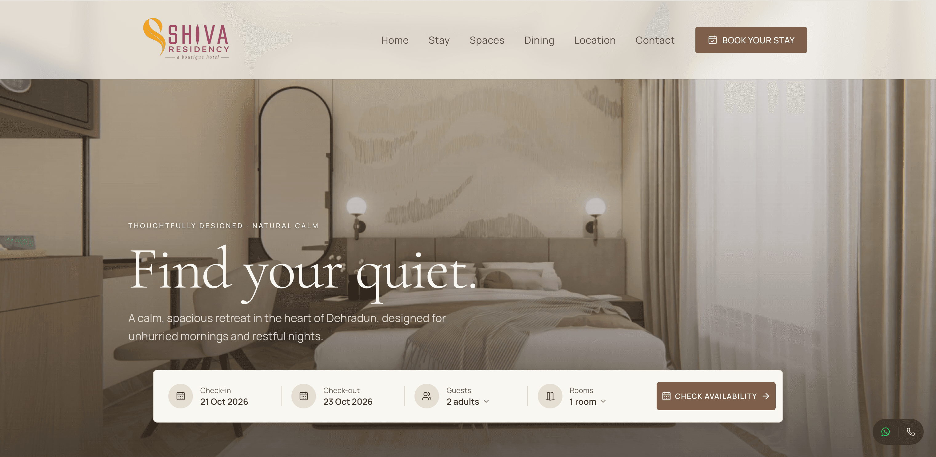 Hotel Shiva Residency homepage hero screenshot