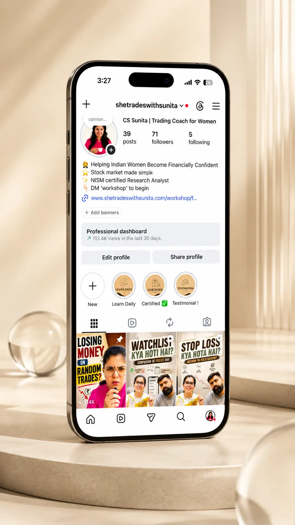 She Trades with Sunita Instagram profile managed by Plading