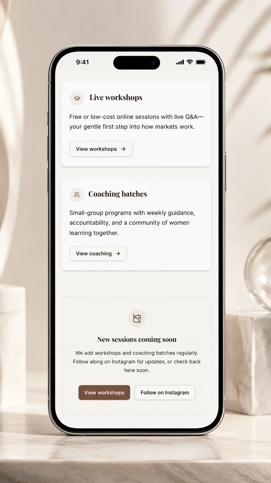 She Trades with Sunita mobile experience
