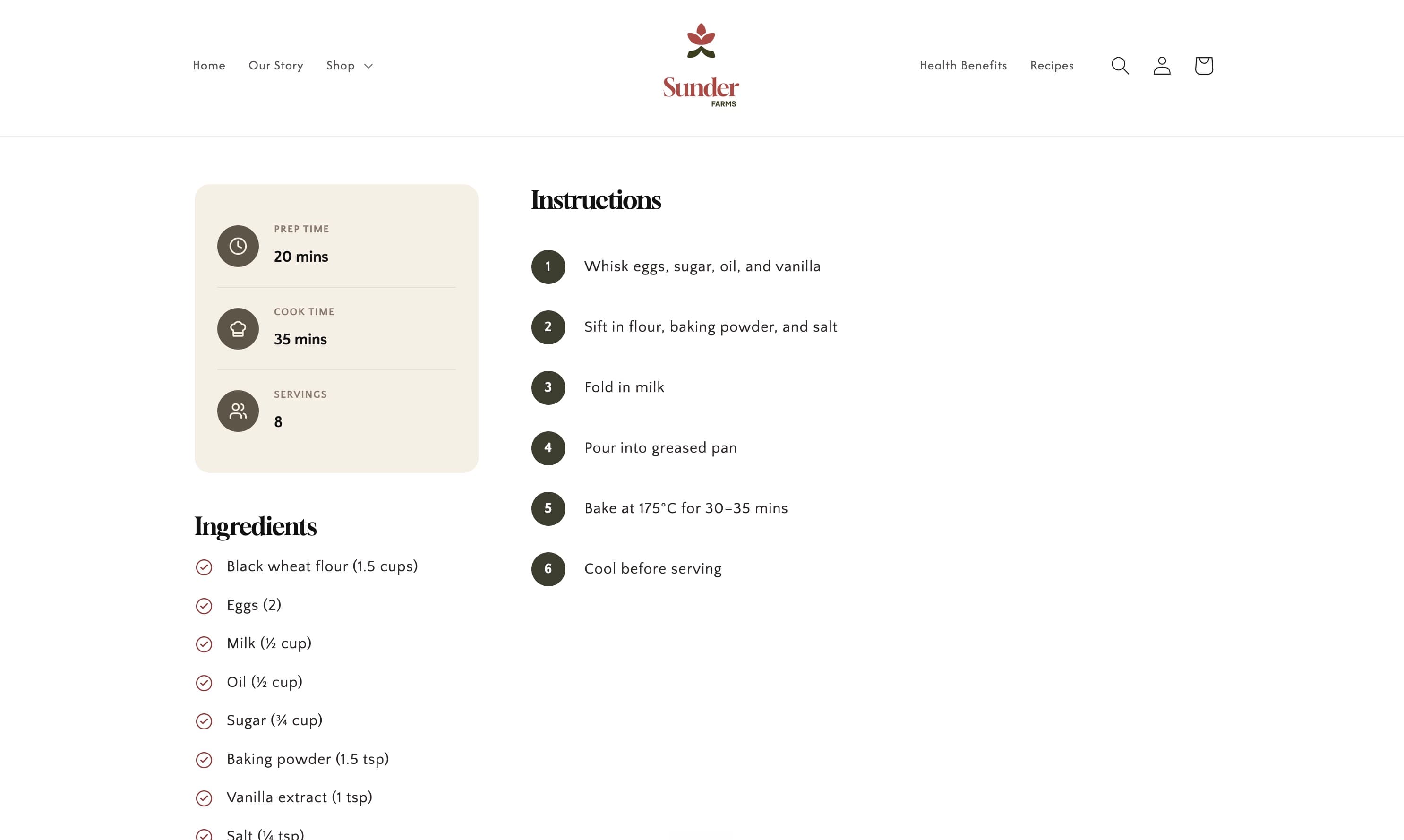 Recipe details with ingredients and instructions