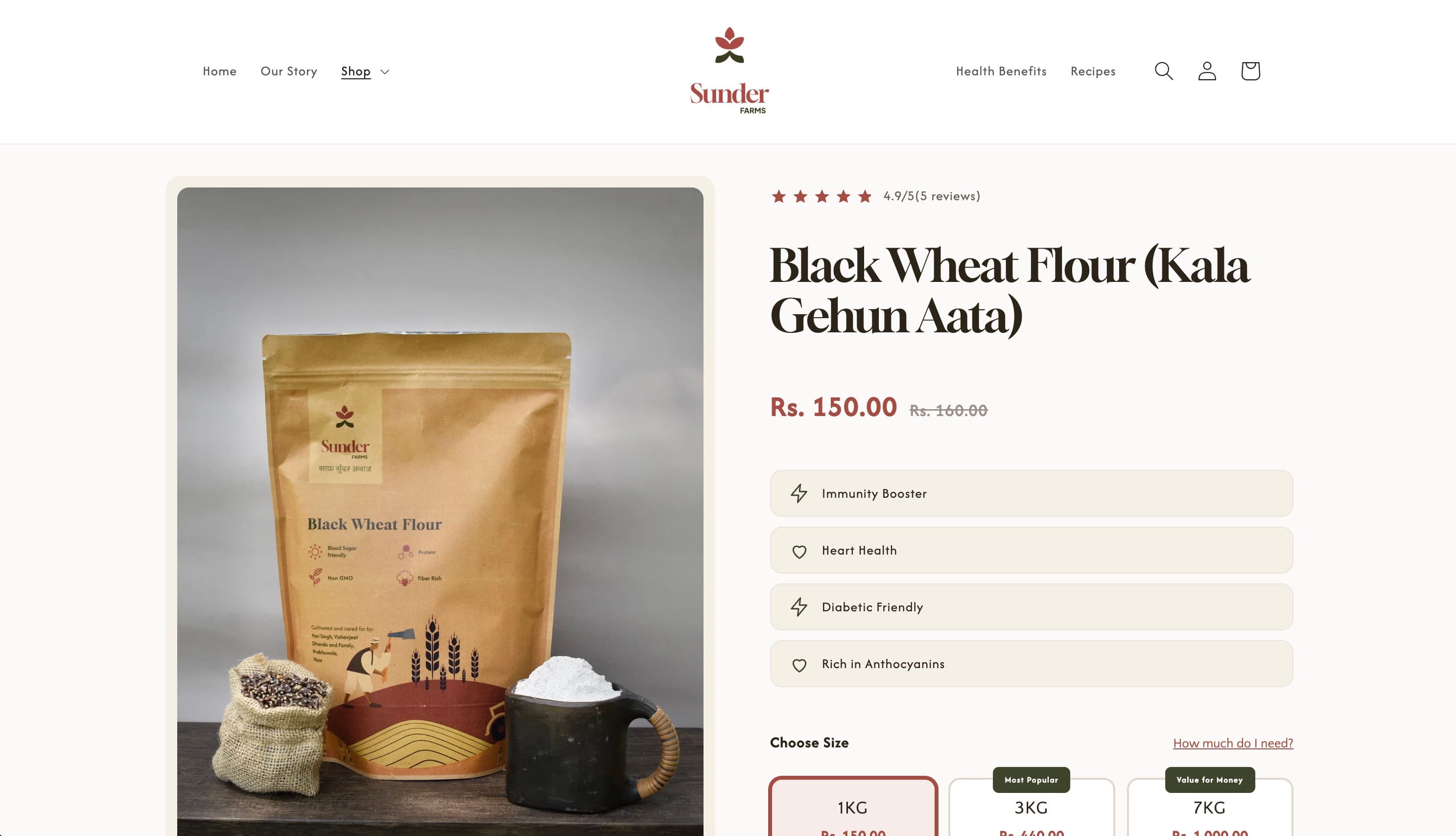 Sunder Farms black wheat flour product page