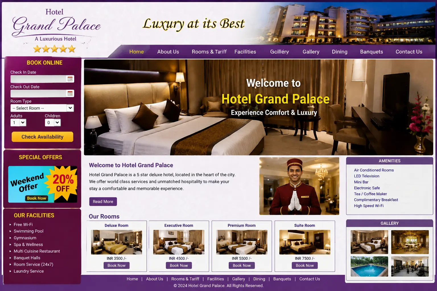 Current hotel website homepage