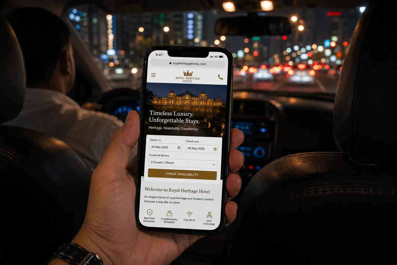 Guest booking a hotel stay on a phone